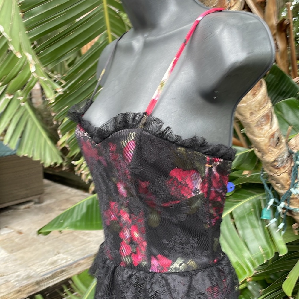 dark floral lace corset ltulle dress with peplum